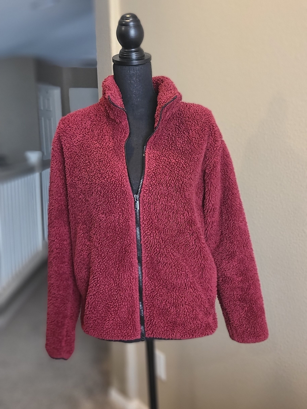PINK Victoria's Secret Plush Zip-Up Teddy Jacket - Maroon